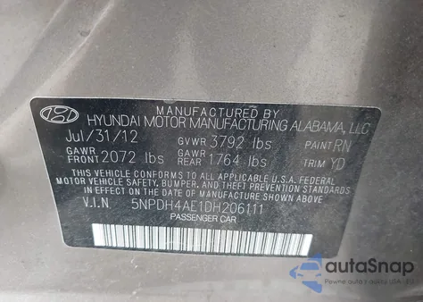 2013 Hyundai Elantra Gls Pzev из США, поврежденный, VIN 5NPDH4AE1DH206111